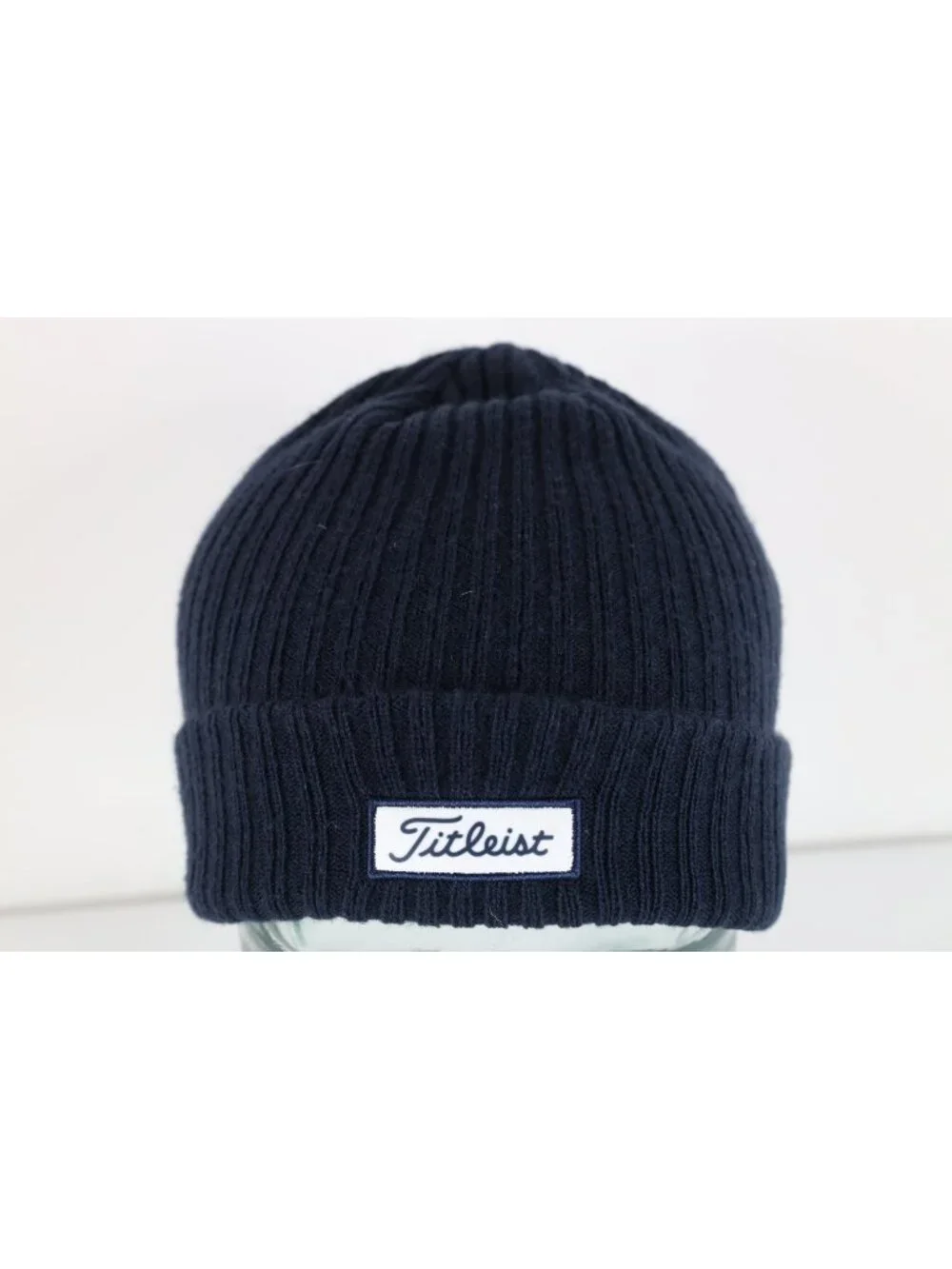 Vtg Y2K Spell Out Box Logo Titleist Golf Ribbed Knit Winter Beanie Hat Cap Blue